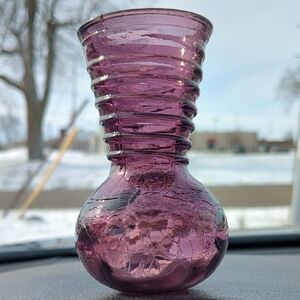Elegant Purple Ribbed Glass Vase